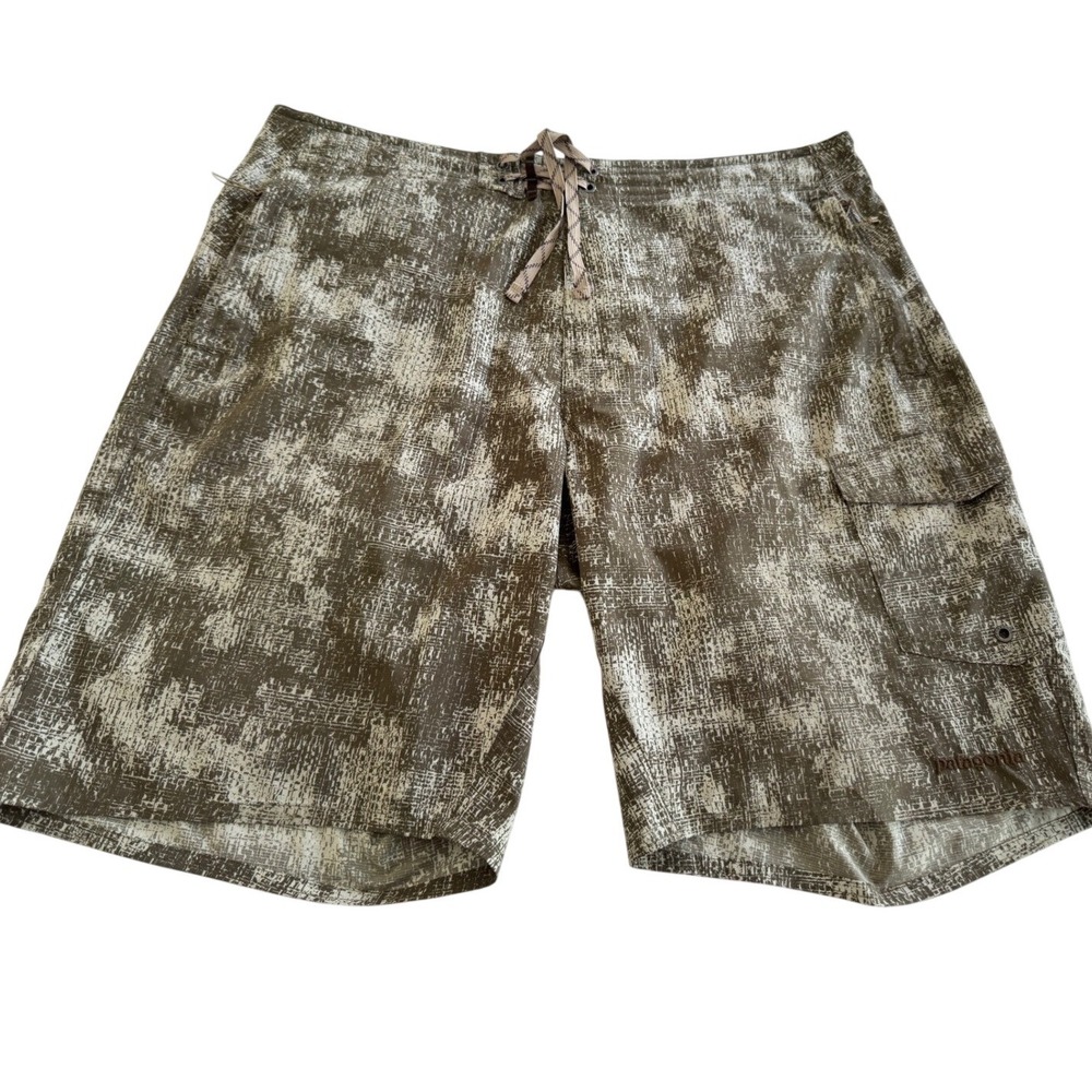 Patagonia Men's Board Shorts 36 Brown Cream Abstract Print Cargo Surf Y2K